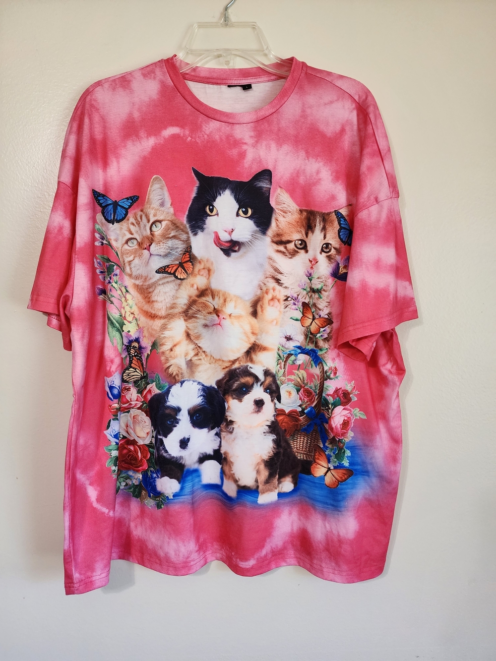Pink Cat & Puppy Graphic T-shirt - Unbranded